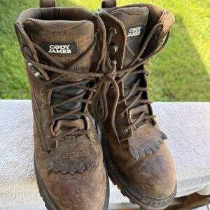 Cody James Men’s 9D Steel Toe Work Boots Brown Leather ASTM EH Lace Up Fringe